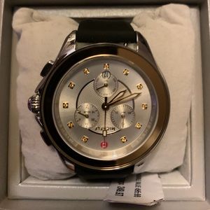 *NEW* Michele Two-Tone Yellow Topaz Black Silicone Strap Cape Watch, 40MM
